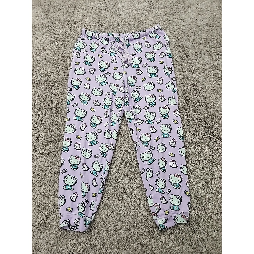 Hello Kitty Girls Sleepwear Pajama Pants Sanrio Purple Jogger Drawstring Size L